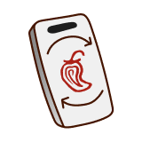 A line drawing of a smart phone with a Chipotle pepper in the middle of it.